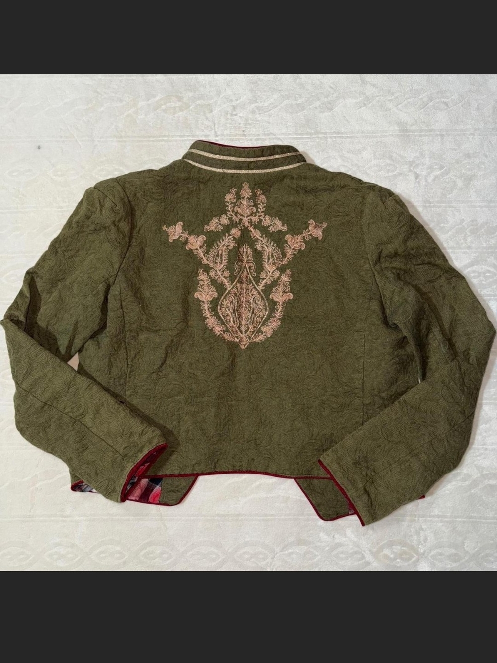 Free People Olive Embroidered Crop Jacket - Women Jackets & Coats